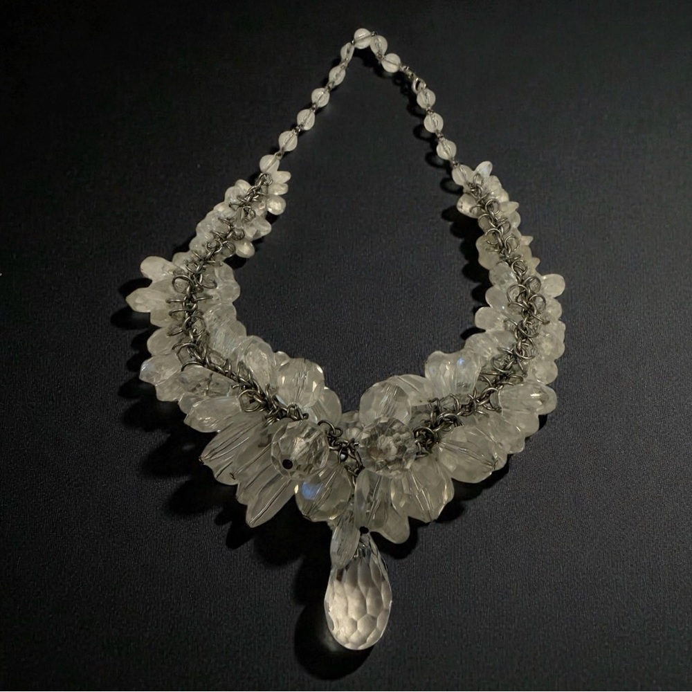 Vintage Elegant Silver Cluster Statement Necklace - image 4